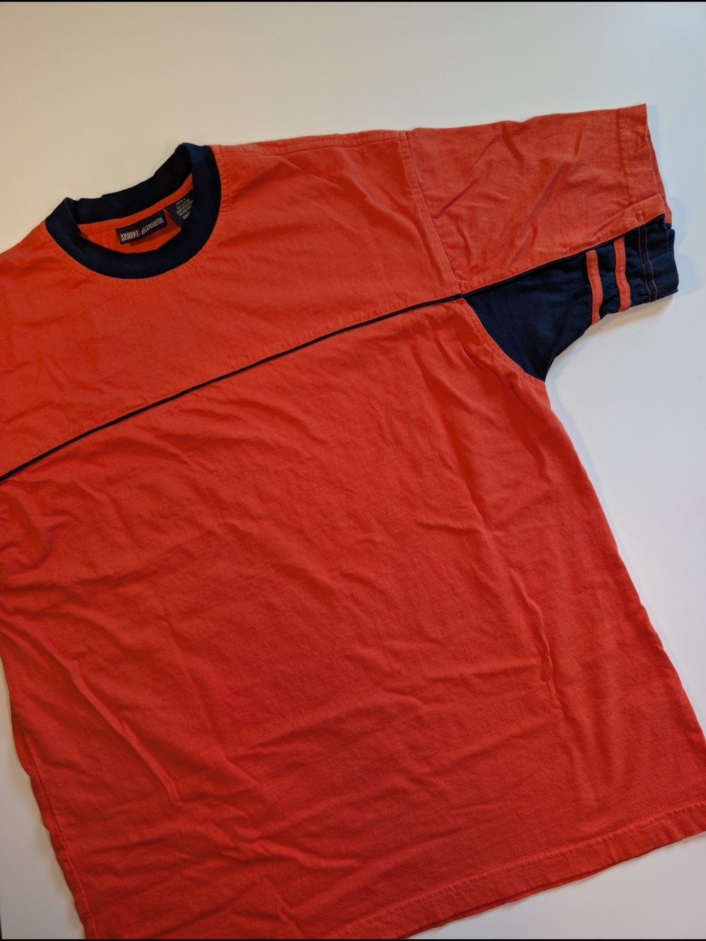 Vintage Faded Glory Men's L Colorblock T-Shirt Lava Orange Navy Blue Y2K 90s